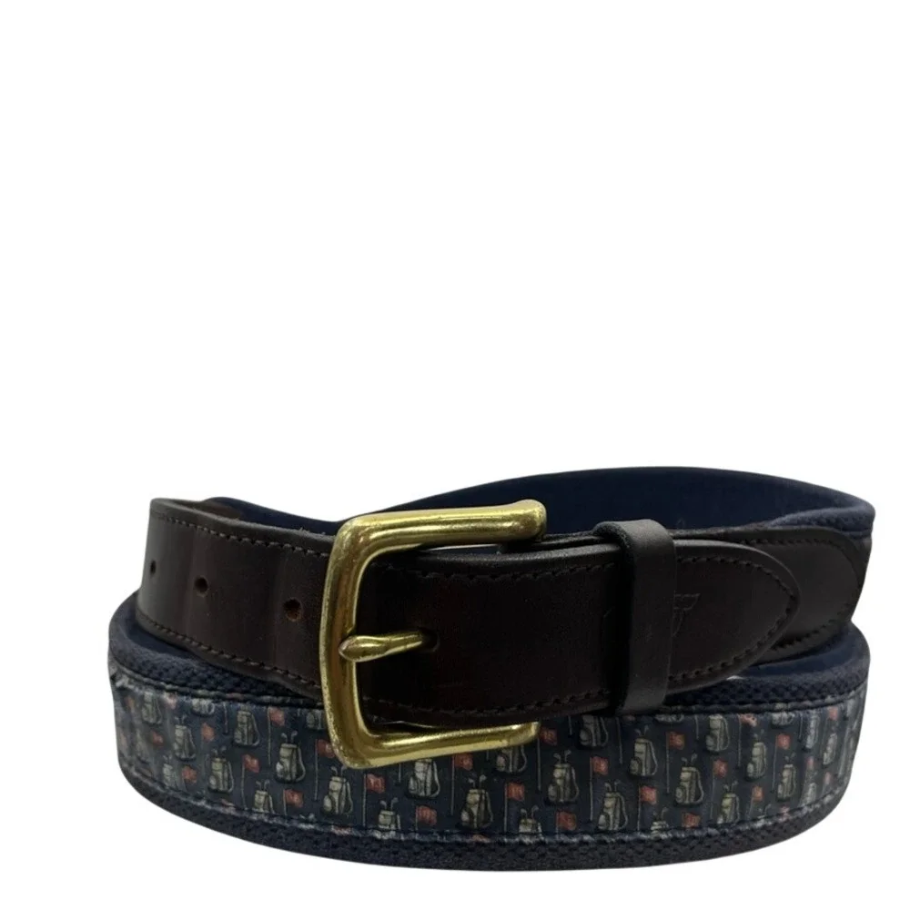 Vineyard Vines Mens Golf Bag Canvas Club Belt Navy Brown Leather Brass Size 44
